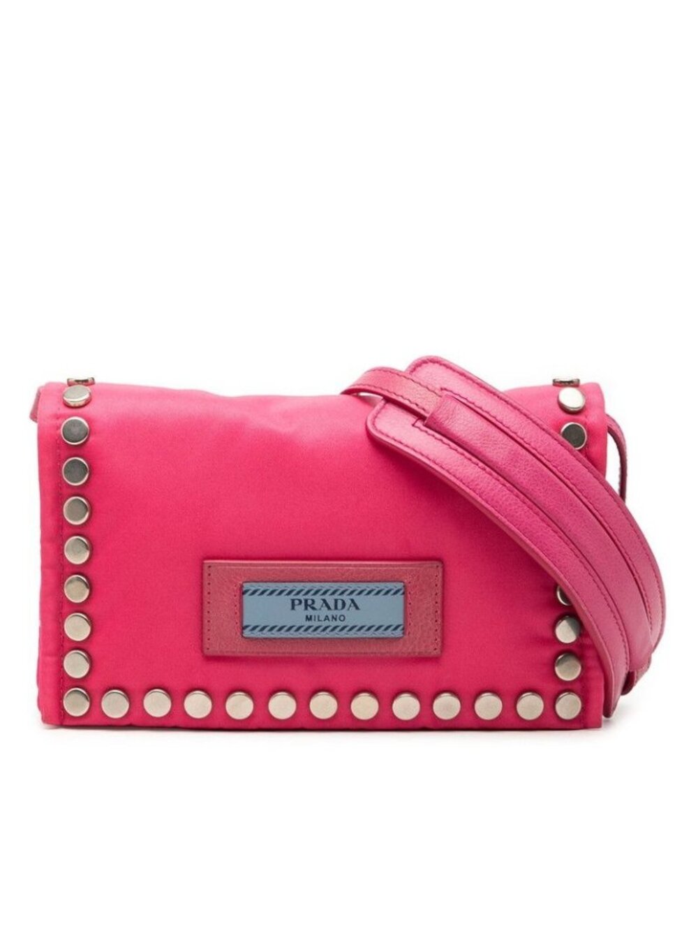 Prada Studs Crossbody Shoulder Bag Pink Nylon Leather